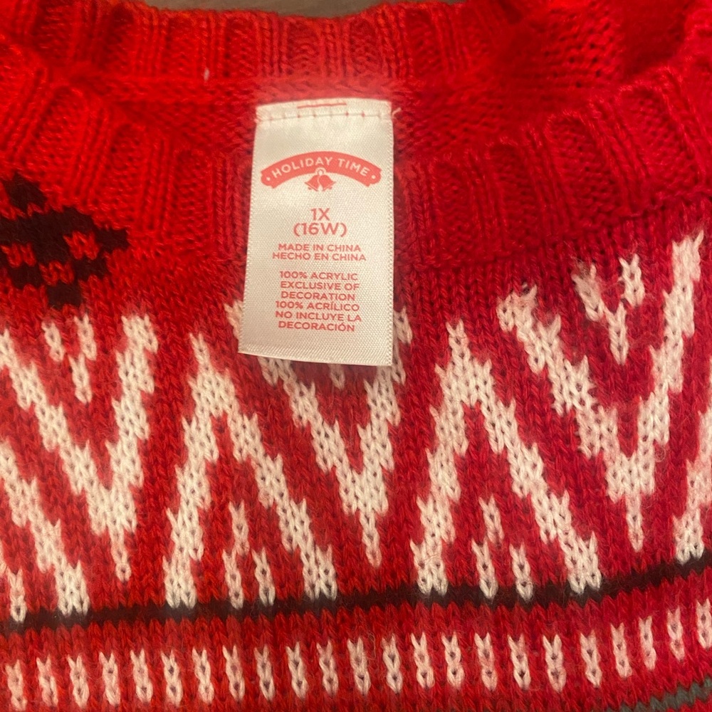 Holiday Time Red and White Llama Sweater-size 1X - Picture 2 of 3